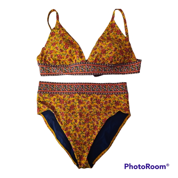 EUC 2-piece Skinny Dippers high waist bikini, XL, floral - Picture 2 of 5